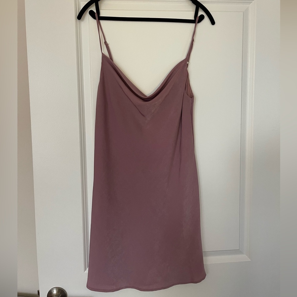 Mauve Silk Cowl Neck Mini Dress